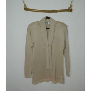 Marisa Christina Collection Sweater Tunic‎ Beige Oatmeal Pearl Trim Size Large